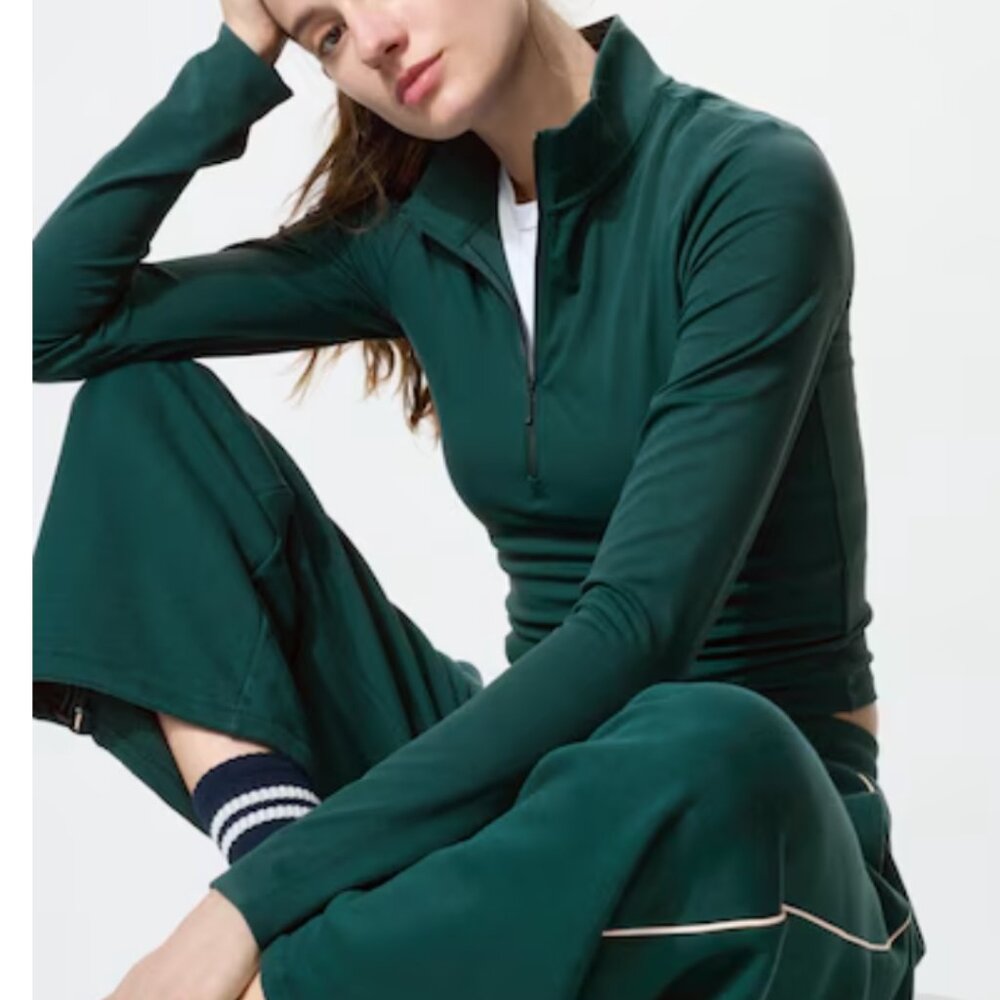 Uniqlo AIRism Soft Half-Zip T-Shirt - Dark Green